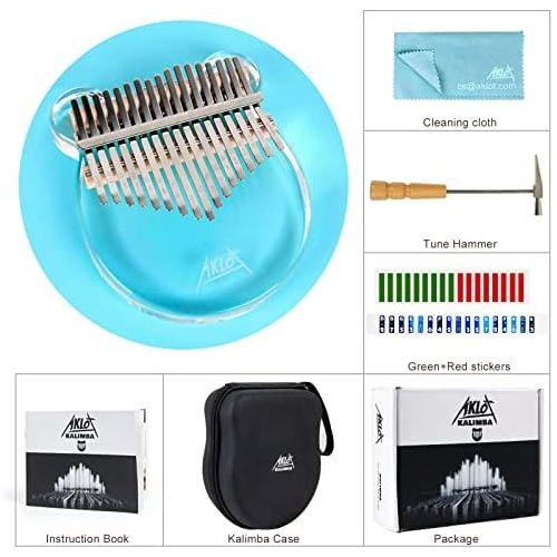  [아마존베스트]AKLOT Kalimba 17 Keys Transparent Acrylic Panda Thumb Piano Note Carved Starter Finger Piano with Kalimba Case Tune Hammer Study Booklet Stickers