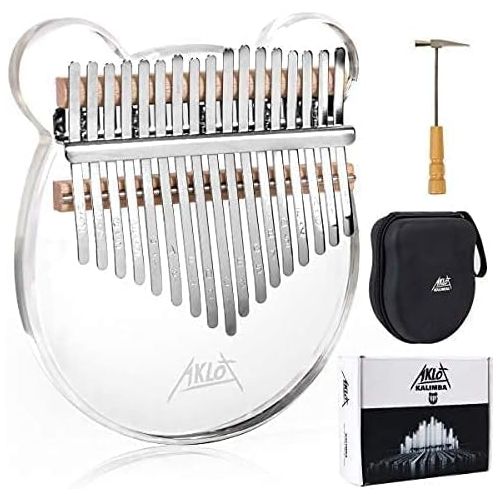  [아마존베스트]AKLOT Kalimba 17 Keys Transparent Acrylic Panda Thumb Piano Note Carved Starter Finger Piano with Kalimba Case Tune Hammer Study Booklet Stickers