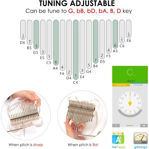  [아마존베스트]AKLOT Kalimba 17 Keys Transparent Acrylic Panda Thumb Piano Note Carved Starter Finger Piano with Kalimba Case Tune Hammer Study Booklet Stickers