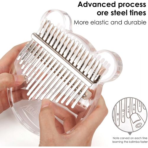  [아마존베스트]AKLOT Kalimba 17 Keys Transparent Acrylic Panda Thumb Piano Note Carved Starter Finger Piano with Kalimba Case Tune Hammer Study Booklet Stickers