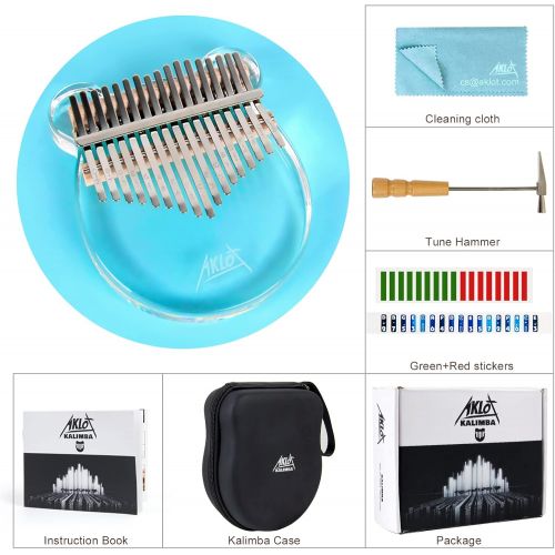  [아마존베스트]AKLOT Kalimba 17 Keys Transparent Acrylic Panda Thumb Piano Note Carved Starter Finger Piano with Kalimba Case Tune Hammer Study Booklet Stickers