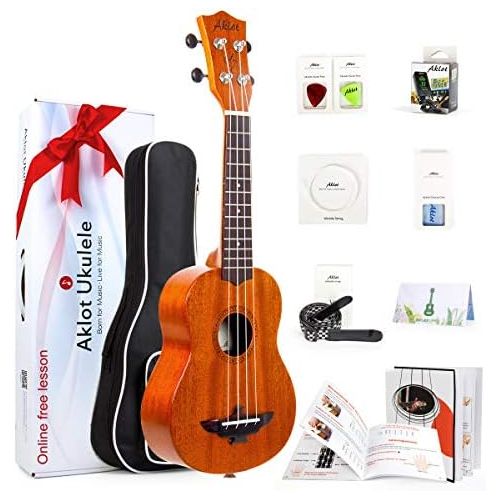  [아마존베스트]AKLOT Soprano Ukulele 21 Inch Solid Mahogany Uke For Professional Player With Ukelele Beginner Kit ( Gig Bag, Picks, Tuner, Strap, String, Cleaning Cloth, Starter Manual )