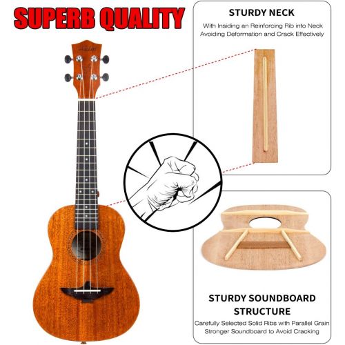  [아마존베스트]AKLOT Soprano Ukulele 21 Inch Solid Mahogany Uke For Professional Player With Ukelele Beginner Kit ( Gig Bag, Picks, Tuner, Strap, String, Cleaning Cloth, Starter Manual )