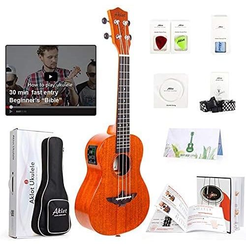  [아마존베스트]AKLOT Electric Ukulele 23 Inch Concert Ukelele Solid Mahogany Uke For Professional Player With Ukele Beginner Kit (Gig Bag, Picks, Tuner, Strap, String, Cleaning Cloth, Starter Manual)