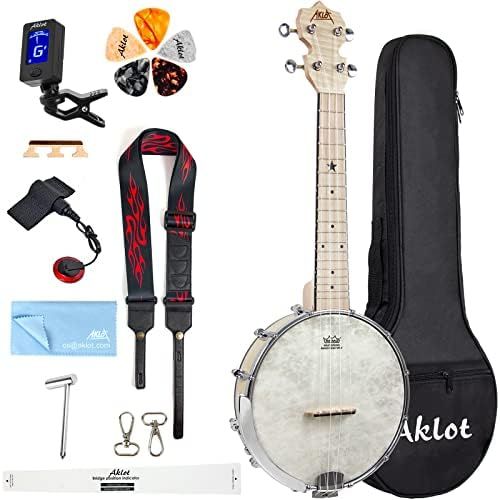  [아마존베스트]AKLOT Banjo Ukulele Concert 23 inch Remo Drumhead Open Back Maple Body 15:1 Advanced Tuner with Two Way Truss Rod Gig Bag Tuner String Strap Picks