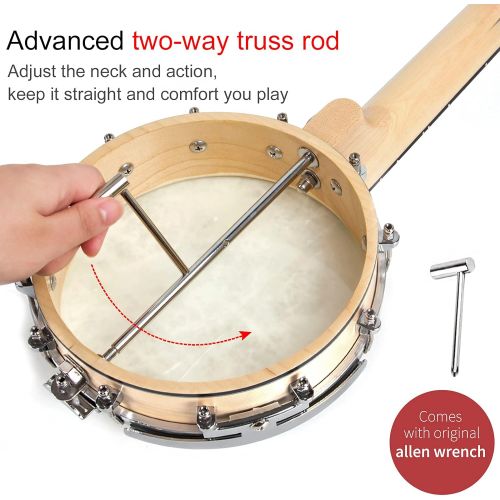  [아마존베스트]AKLOT Banjo Ukulele Concert 23 inch Remo Drumhead Open Back Maple Body 15:1 Advanced Tuner with Two Way Truss Rod Gig Bag Tuner String Strap Picks