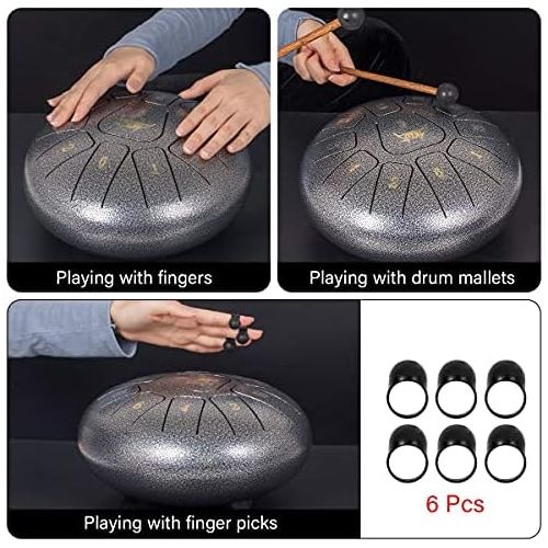  [아마존베스트]Aklot Steel Tongue Drum, 25.4 cm,11 Notes Tank Drum, C Key, with Beater Note Sticker, Finger Picks Mallet Bracket and Bag