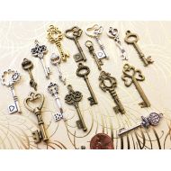 AKeyToHerHeart 36 New Vintage Skeleton Steampunk Keys Brass Charms Jewelry Art Craft Wedding Escort Cards Beads Party Supply Pendant Antique Ornament Chain