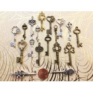 AKeyToHerHeart 36 New Vintage Skeleton Steampunk Keys Brass Charms Jewelry Art Craft Wedding Escort Cards Beads Party Supply Pendant Antique Ornament Chain