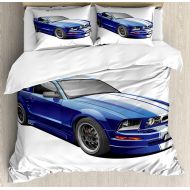 ALAGO Teen Room Decor Duvet Cover Set Queen Size, American Auto Racing Car Sports Competition Speed Winner Boys Kids Graphic, Decorative 4 Pieces Bedding Set with,Quilt Cover,2 Pillow Ca