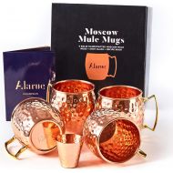 [아마존베스트]ALARUE Moscow Mule Copper Mugs Set - 4 Authentic Handcrafted Mugs (16 oz.) with Shot Glass (2 oz.) - Food Safe Pure Solid Copper Mugs - Gift set with Recipe Book Included