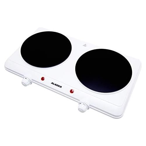  [아마존베스트]ALASKA DIF 2518 Double Infrared Cooking Plate 2500 W Short Heating Time Continuous Temperature Control 2 x 18.8 cm Glass Plate Non-slip Feet Operating Control Light