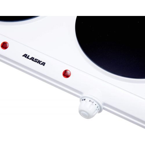  [아마존베스트]ALASKA DIF 2518 Double Infrared Cooking Plate 2500 W Short Heating Time Continuous Temperature Control 2 x 18.8 cm Glass Plate Non-slip Feet Operating Control Light
