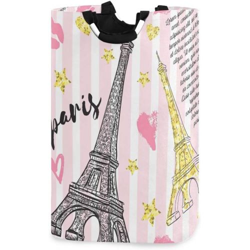  ALAZA Cute Laundry Basket Collapsible, Fabric Laundry Hamper Basket Foldable, Dirty Clothes Hamper Stylish Paris Eiffel Tower