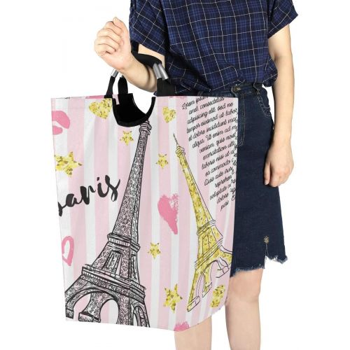  ALAZA Cute Laundry Basket Collapsible, Fabric Laundry Hamper Basket Foldable, Dirty Clothes Hamper Stylish Paris Eiffel Tower