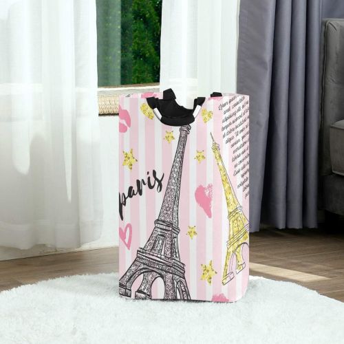  ALAZA Cute Laundry Basket Collapsible, Fabric Laundry Hamper Basket Foldable, Dirty Clothes Hamper Stylish Paris Eiffel Tower