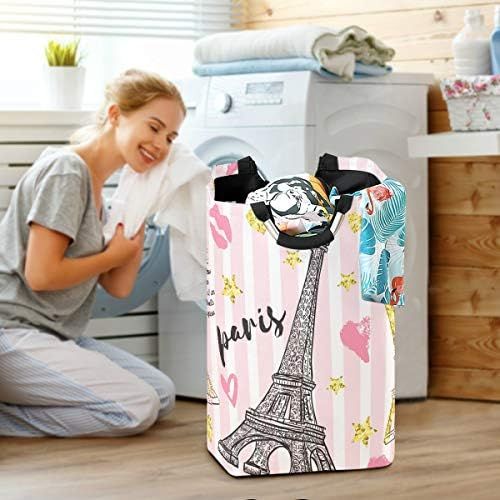  ALAZA Cute Laundry Basket Collapsible, Fabric Laundry Hamper Basket Foldable, Dirty Clothes Hamper Stylish Paris Eiffel Tower