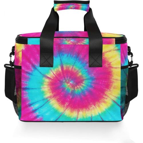  ALAZA Rainbow Spiral Tie Dye Large Cooler Bag Lunch Box Leakproof for Outdoor Travel Hiking Beach