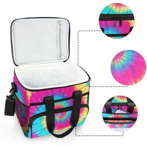  ALAZA Rainbow Spiral Tie Dye Large Cooler Bag Lunch Box Leakproof for Outdoor Travel Hiking Beach