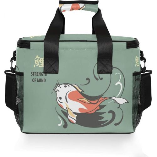  ALAZA Carp Koi Swim Against Sea Wave Japanese Symbol of Success Large Capacity Cooler Tote Insulated Lunch Bag Lunch Cooler Bag