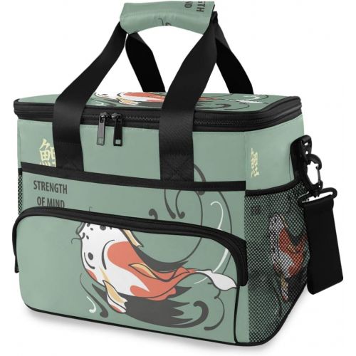  ALAZA Carp Koi Swim Against Sea Wave Japanese Symbol of Success Large Capacity Cooler Tote Insulated Lunch Bag Lunch Cooler Bag