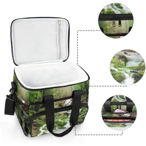  ALAZA Forest Waterfall and Rocks Covered with Moss Large Lunch Bag Insulated Lunch Box Soft Cooler Cooling Tote for Grocery, Camping, Car