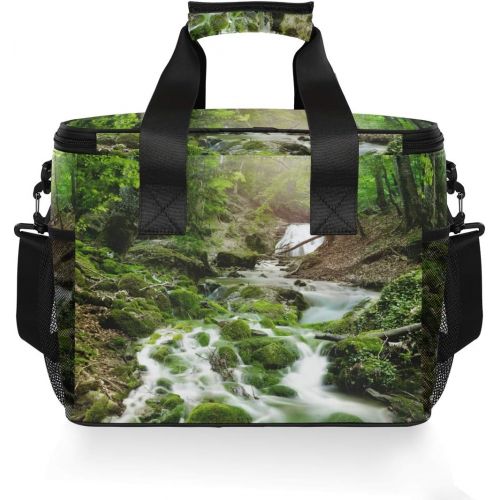  ALAZA Forest Waterfall and Rocks Covered with Moss Large Lunch Bag Insulated Lunch Box Soft Cooler Cooling Tote for Grocery, Camping, Car