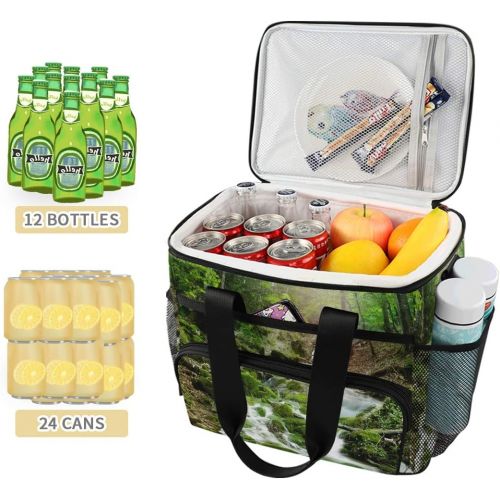  ALAZA Forest Waterfall and Rocks Covered with Moss Large Lunch Bag Insulated Lunch Box Soft Cooler Cooling Tote for Grocery, Camping, Car