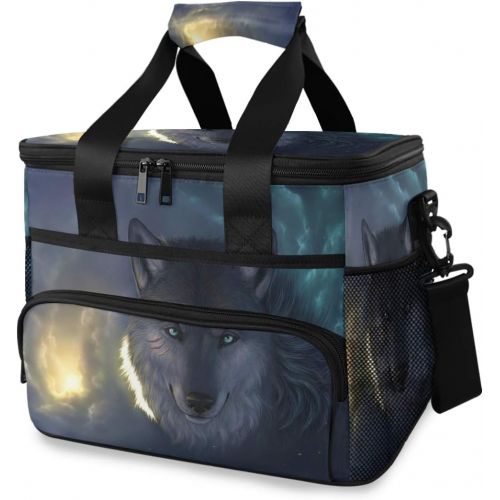  ALAZA Wolf at Night Large Cooler Bag Lunch Box Leakproof for Outdoor Travel Hiking Beach