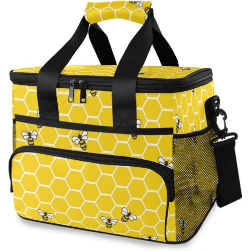  ALAZA Yellow Bees on Honeycomb Large Cooler Lunch Bag, Waterproof Cooler Bag for Camping, Picnic, BBQ, Family Outdoor Activities