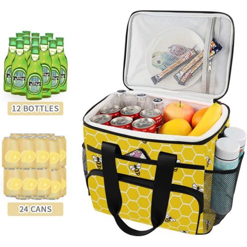  ALAZA Yellow Bees on Honeycomb Large Cooler Lunch Bag, Waterproof Cooler Bag for Camping, Picnic, BBQ, Family Outdoor Activities