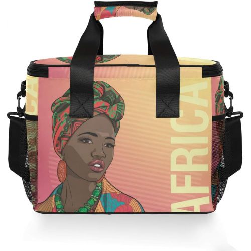  ALAZA Young Beautiful African Fashion Woman in Traditional Clothing Large Cooler Lunch Bag, Waterproof Cooler Bag for Camping, Picnic, BBQ, Family Outdoor Activities