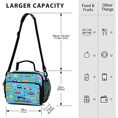  ALAZA OREZI Cute Cartoon Cars Trunk Kids Lunch Tote Bags Lunch Box Reusable Lunch Bags for Boys Girls Wowen School Work Picnic