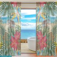 ALAZA Sheer Curtain Tropical Beach Flower Pineapple Voile Tulle Window Curtain for Home Kitchen Bedroom Living Room 55x84 inches 2 panels