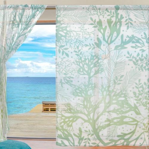  ALAZA U LIFE Ocean Sea Aquatic Plants Patchwork Rod Pocket Sheer Voile Window Curtain Curtains 55 inch Wide x 84 inch Long Per Panel, Set of 2 Panels