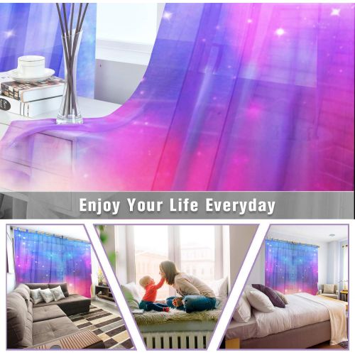  INGBAGS Bedroom Decor Living Room Decorations Star Galaxy Pattern Print Tulle Polyester Door Window Gauze  Sheer Curtain Drape Two Panels Set 55x78 inch ,Set of 2