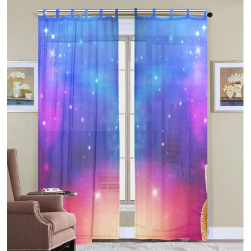  INGBAGS Bedroom Decor Living Room Decorations Star Galaxy Pattern Print Tulle Polyester Door Window Gauze  Sheer Curtain Drape Two Panels Set 55x78 inch ,Set of 2