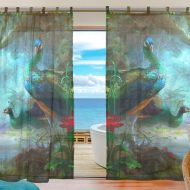 INGBAGS Bedroom Decor Living Room Decorations Peacock Feathers Pattern Print Tulle Polyester Door Window Sheer Curtain Drape Two Panels Set 55x78 inch ,Set of 2