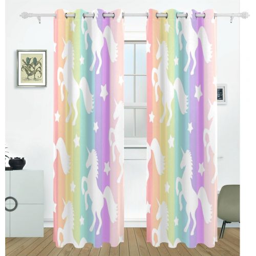  ALAZA Cooper girl Rainbow Stripe Unicorn Decorative Window Curtain Panels Drapes Blackout Thermal Insulated 84x110 Inch Two Panel Set