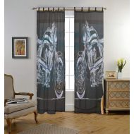 INGBAGS Bedroom Decor Living Room Decorations Retro Motorcycle Pattern Print Tulle Polyester Door Window Gauze  Sheer Curtain Drape Two Panels Set 55x78 inch ,Set of 2