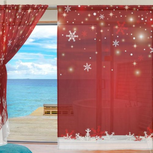  ALAZA U LIFE Merry Christmas Winter Snowflakes Patchwork Rod Pocket Sheer Voile Window Curtain Curtains 55 inch Wide x 78 inch Long Per Panel, Set of 2 Panels