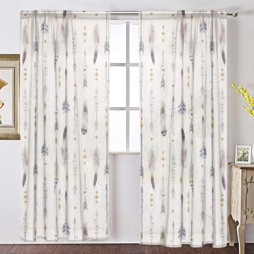  INGBAGS Bedroom Decor Living Room Decorations Peacock Pattern Print Tulle Polyester Door Window Gauze  Sheer Curtain Drape Two Panels Set 55x78 inch ,Set of 2