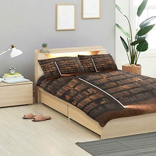  ALAZA 3 Pieces Bookshelf in The Library Duvet Cover with 2 Pillowcases Cover Bedding Set Decorative for Kids