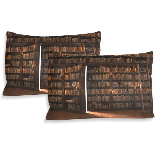  ALAZA 3 Pieces Bookshelf in The Library Duvet Cover with 2 Pillowcases Cover Bedding Set Decorative for Kids