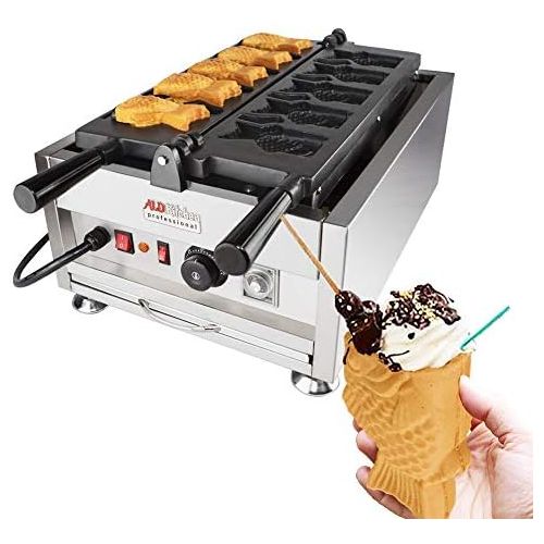  [아마존베스트]ALDKitchen Taiyaki Fish shaped Cake Waffle Maker 110V | ALDKitchen 6 pcs Commercial Use Jam or Ice Cream Waffle Maker | Stainless Steel Taiyaki Maker (Open mouth x 5)