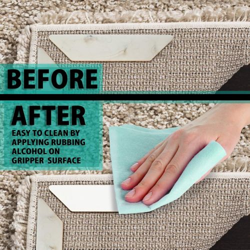  ALDRA Reusable Anti Slip Rug Carpet Grippers Tape - (12 Pack) Each of The Non Curling Slip Rug Corner Grippers has Double Sided Stickers Tape for Area Rugs + Outperforms Rug Carpet