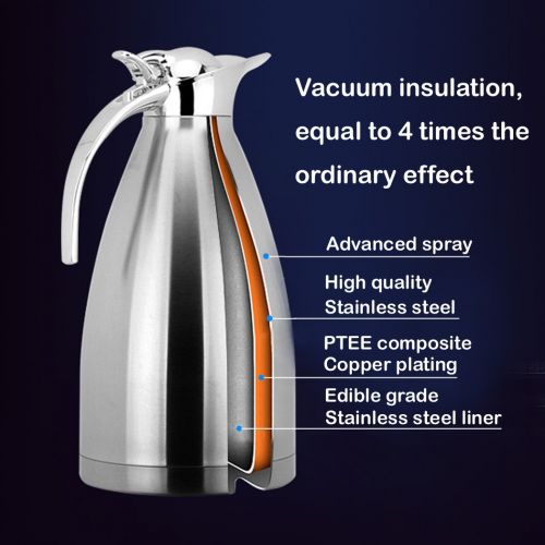  ALEENFOON Doppelwandige Isolierkanne Edelstahl Verschluss 1.5L fuer Kaffee Milch Tee Saft Isolierkanne (Silber)