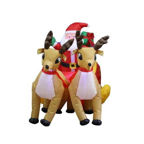  ALEKO Inflatable Santa in a Gift Stuffed Sleigh Led by Reindeer with a UL Certified Blower - 7 Foot