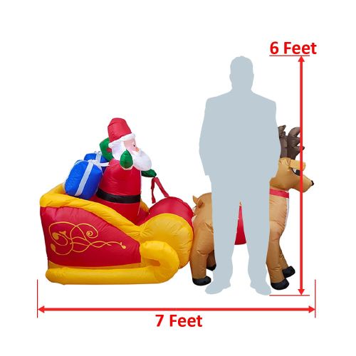  ALEKO Inflatable Santa in a Gift Stuffed Sleigh Led by Reindeer with a UL Certified Blower - 7 Foot