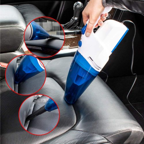  ALEKO VC605 Powerful Handheld Car Auto Vacuum Portable for Crumbs Pet Hair Dust 12 Volts Blue and White
